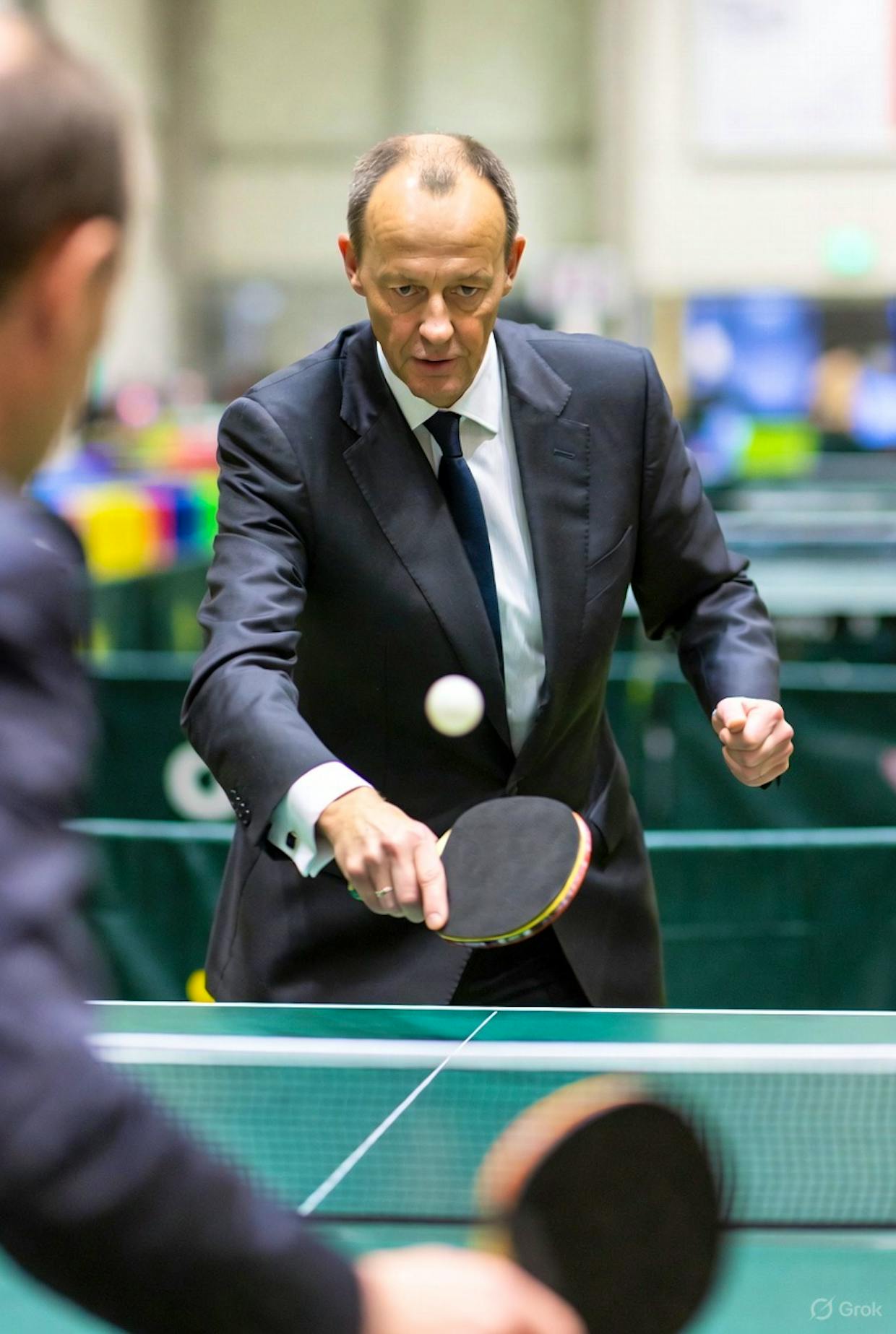 Kanzler Merz spielt Tischtennis - Kreation von Grok